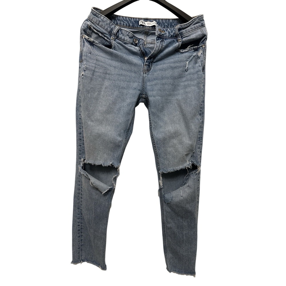 ZARA Womens Distressed Skinny Slim Jeans Size 6 Denim Pants Blue